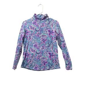 IBKUL Activewear Layering Top Floral Mesh Panels UPF 50+ Quick Dry Performance S